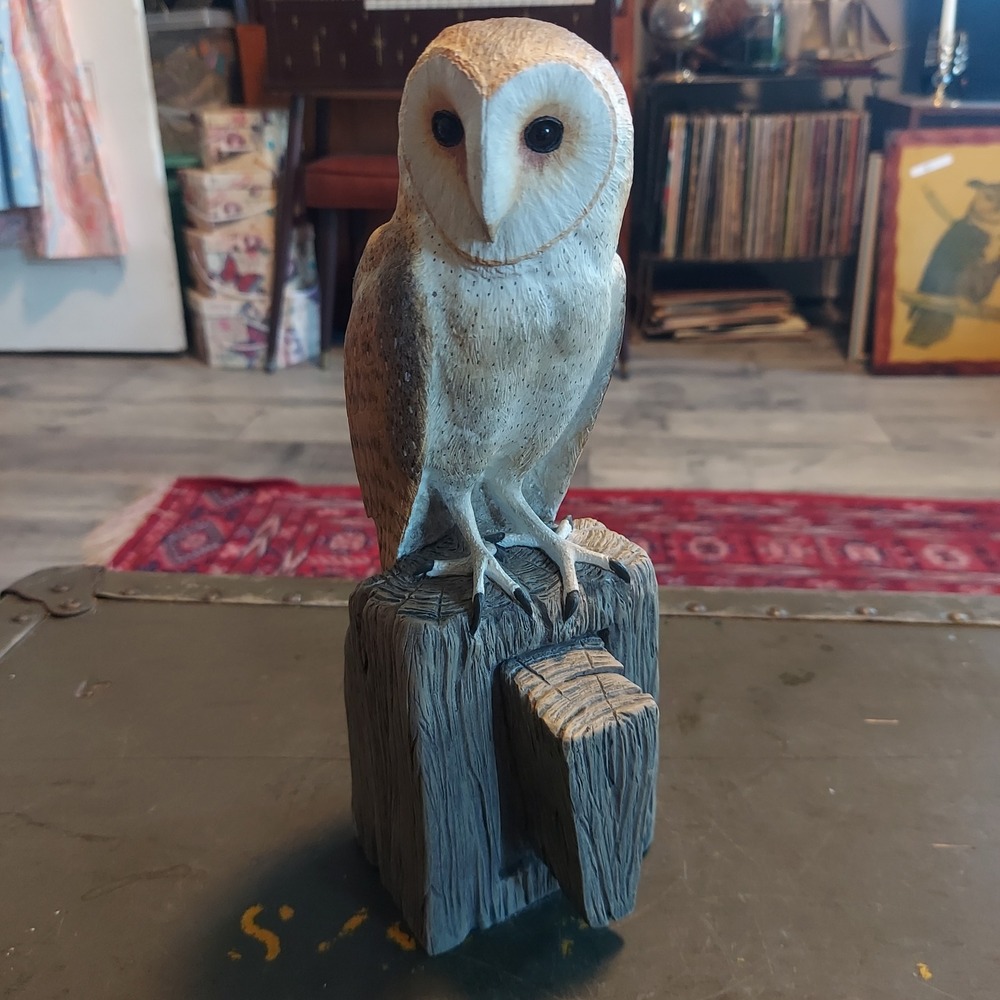Wild Wings Barn Owl on Wood Sculpture Randal Martin 6209513001 Rustic Decor 9in